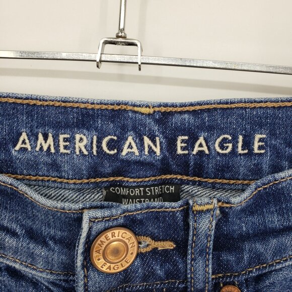 American Eagle 90s Flare Distressed Jeans 2 Womens Cropped Frayed Raw Hem Blue - Picture 9 of 10